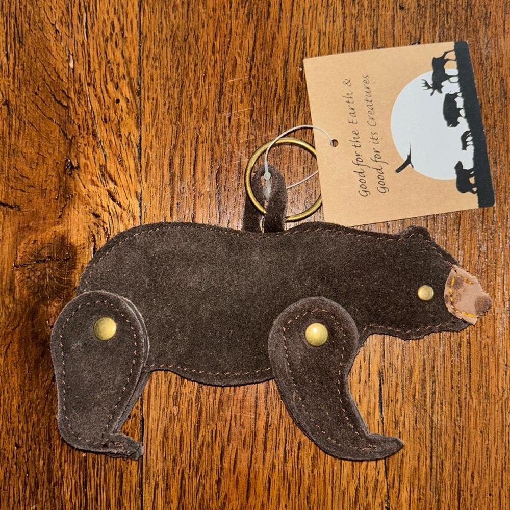 Suede Leather Brown Bear Keychain Yellowstone Park Charm